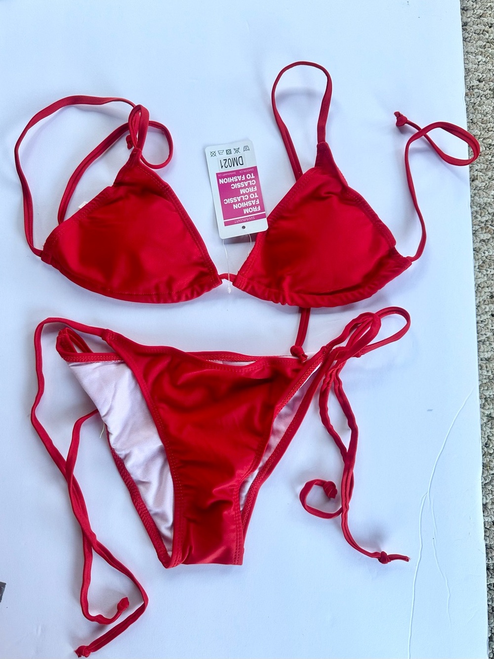Red Triangle String Bikini - Women Swim